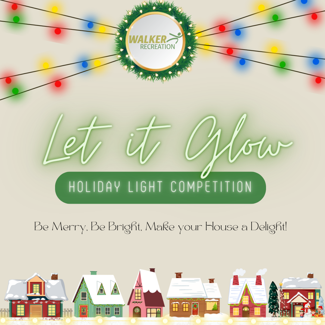 holiday lights graphic with Let it Glow written in green
