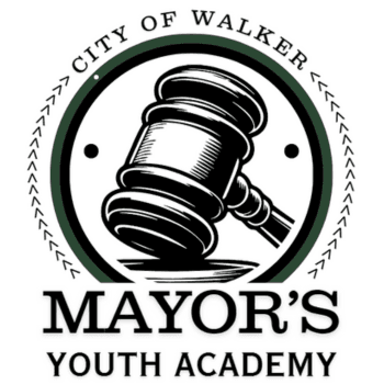 Cartoon gavel with Mayor's Youth Academy written underneath
