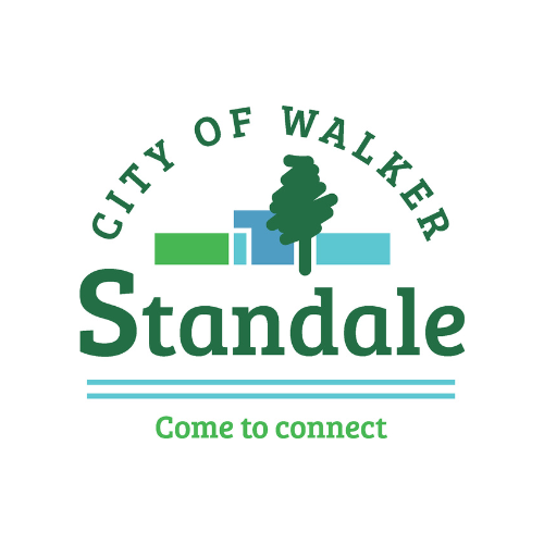 Clip art logo with arched City of Walker words overhead and Standale in center